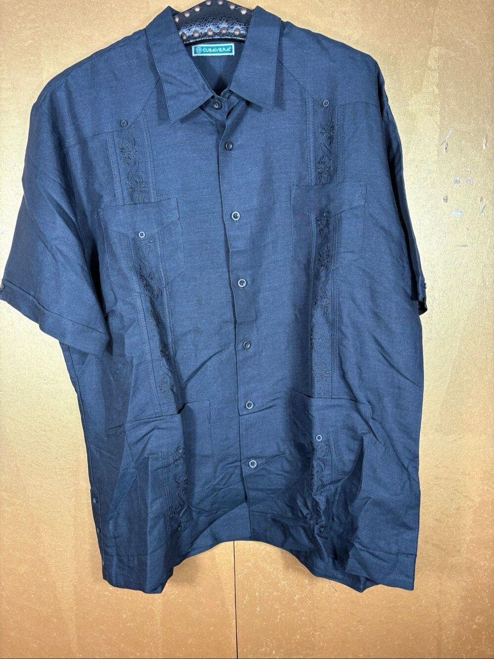 Cubavera Short Sleeve Guayabera Shirt Mens XL Black